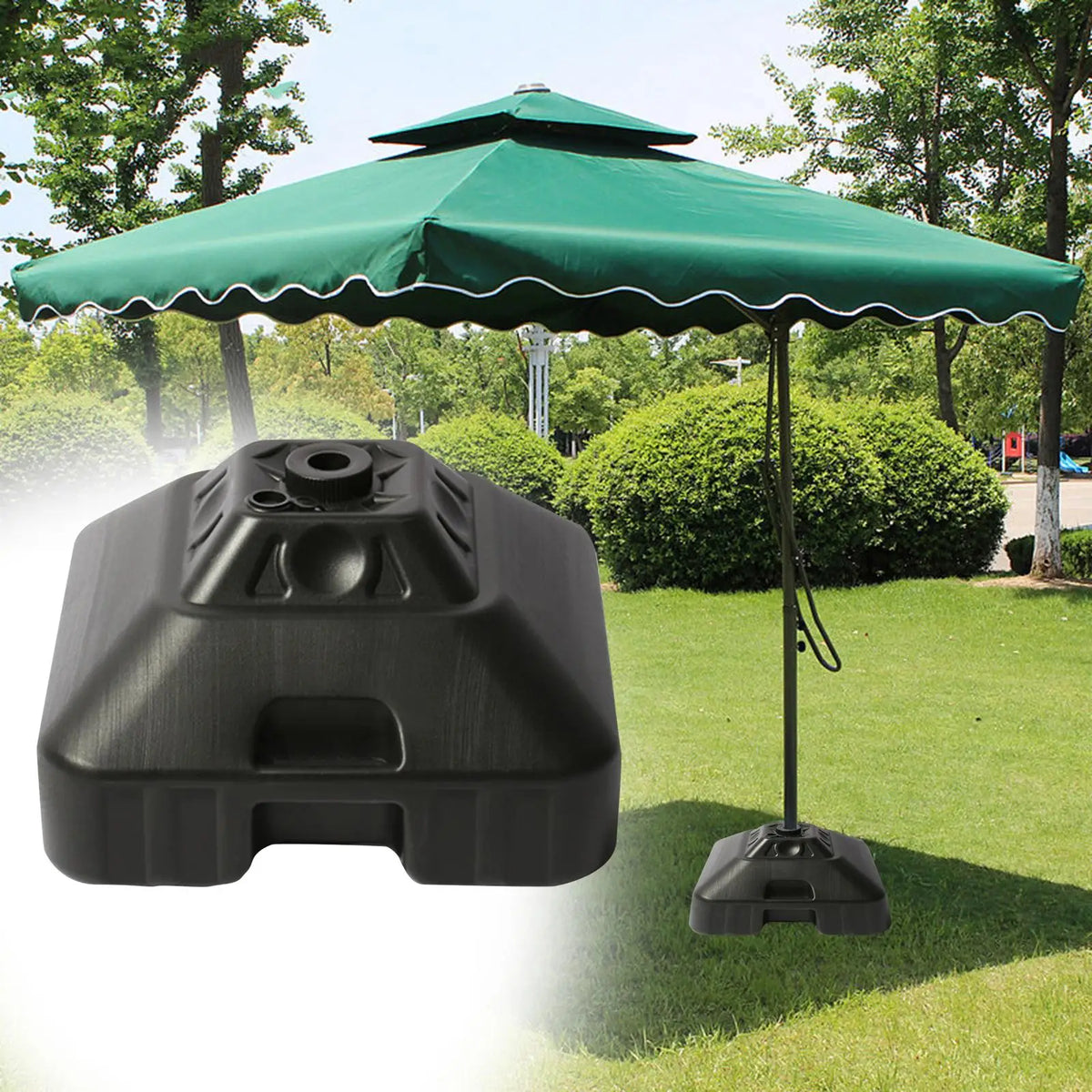 Square Patio Parasol Stand Base Portable HDPE Umbrella Holder Water Sand Fillable Outdoor Sun Shelter for Garden Beaches Deck Quake Black