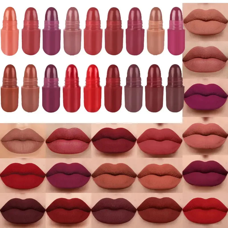18Pc Mini Capsule Lipstick,Long-Lasting Velvet Matte Capsule Lipstick Set Portable Waterproof Mini Lipstick Valentine's Day Gift Quake