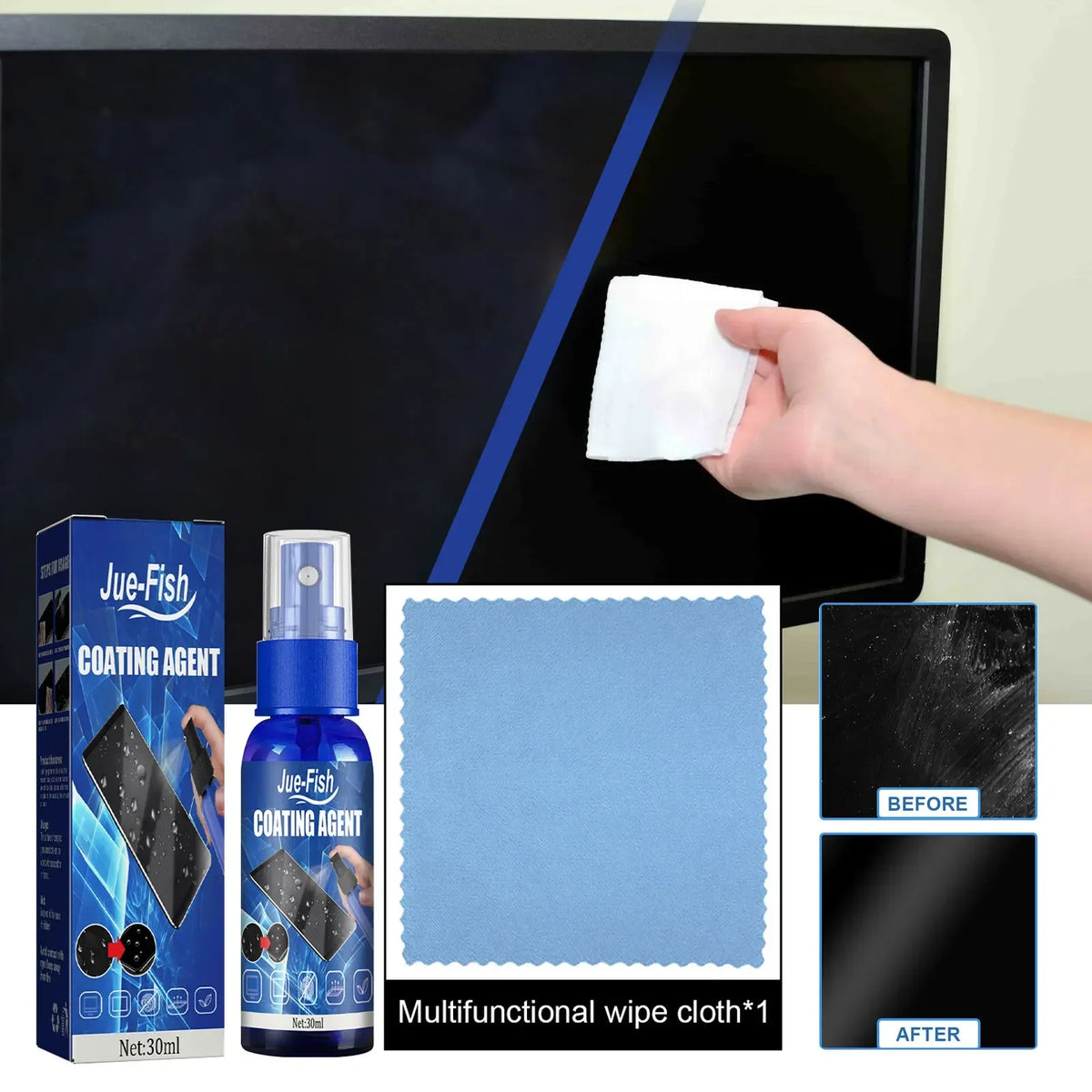 Screen Cleaning Agent Ipad Monitor Cleaner Anti Fingerprint Nano Coating Polish Protect Film Prevent Scratch Phone Glass Spray Quake 30ml Box With Cloth