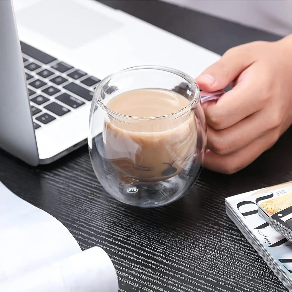 1/2pcs Cute Cat Mugs With Handle Glass Double Wall Insulated Glass Espresso Cup Coffee Milk Mug Gift Quake