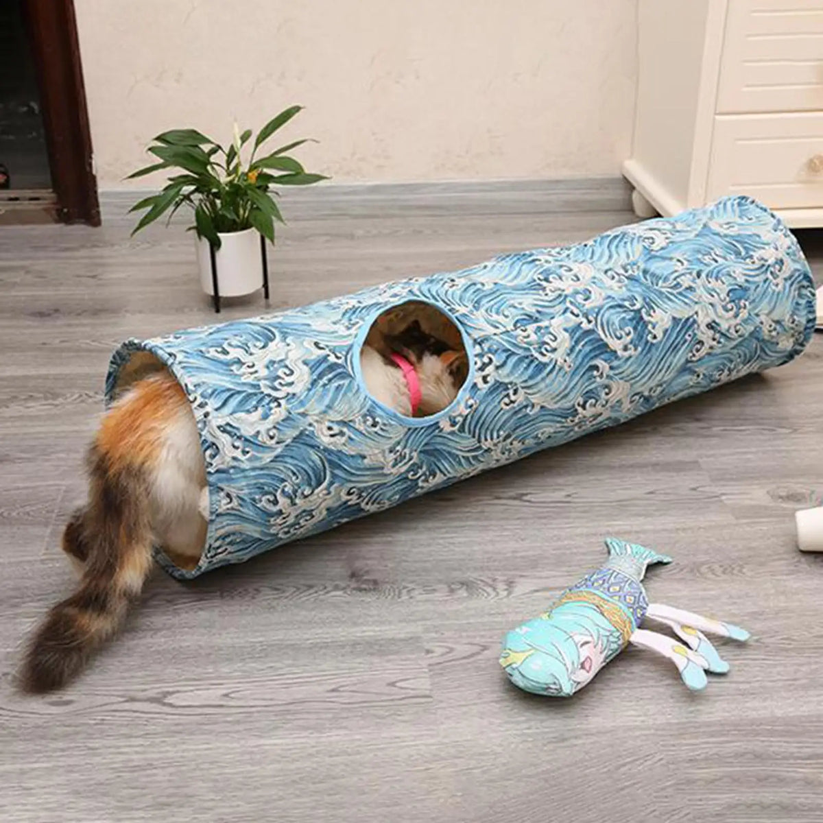 Funny Cat Kitten Folding Tunnel Training Peepholes Play Fun Toy Interactive Quake blue