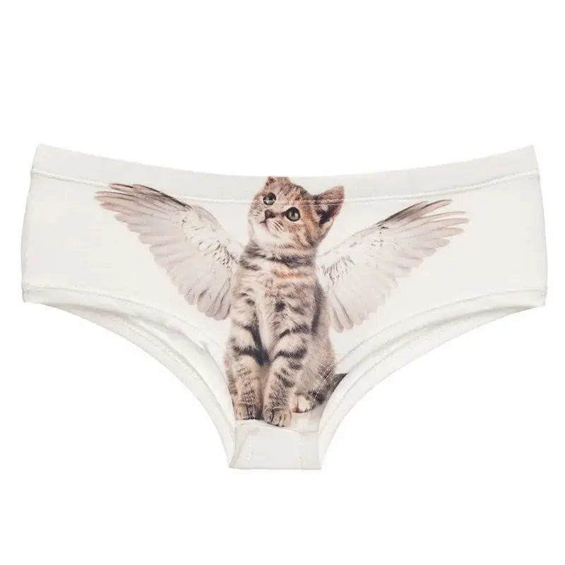 Women Panties 3D Print Seamless Panties Women Underwear ANGEL CAT Cartoon Print Lovely Push Up Briefs Lingerie Thong for Female Quake WHITE One Size 1pc