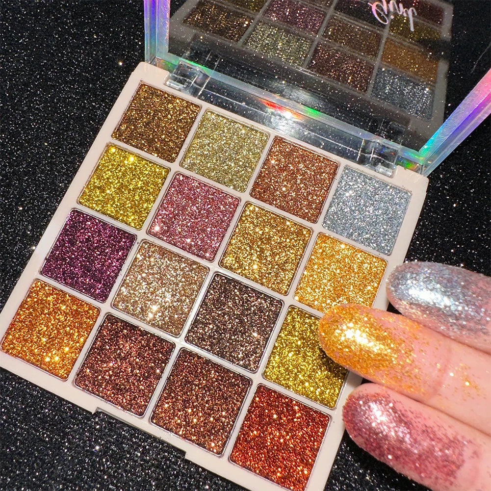 16 Color Glitter Sequin eyeshadow Palette Diamond Shimmer Body Face Art Makeup Waterproof Skin Sequins Gloss Eyeshadow Palette Quake