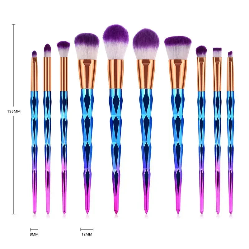 10Pcs/Set Diamond Shaped Handle Makeup Brushes Foundation Powder Concealer Blush Eye Lip Mixed Make up Brush Cosmetic Tool Quake