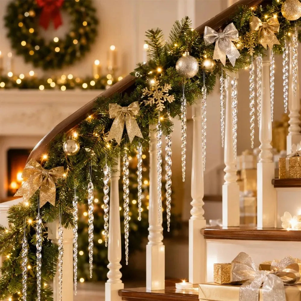 36/12PC Christmas Simulation Icing Bar Ornament Clear Icicles Xmas Tree Pendant Winter Party New Year Christmas Decor 10/13/15cm Quake