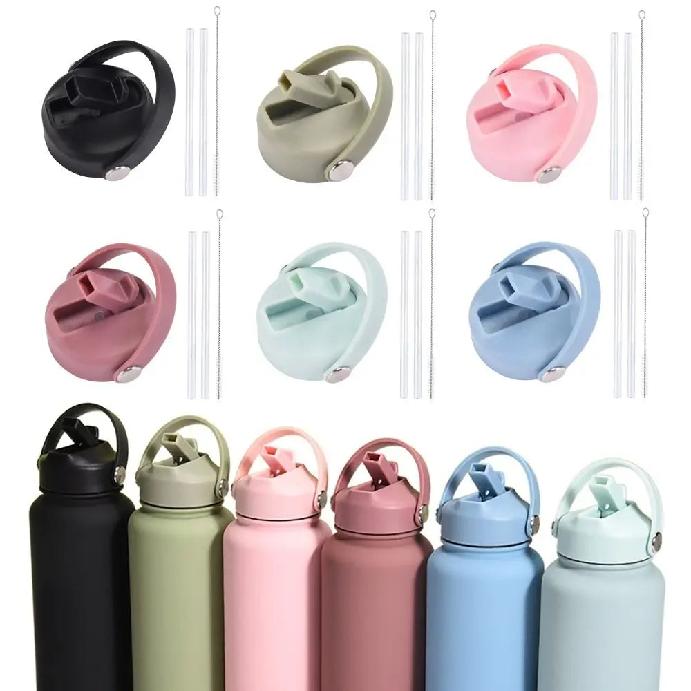 PP Plastic Cup Lid Splash Spill Proof With Big Handle Vacuum Bottle Replacement Lid Wide Mouth Bottle Cover Quake