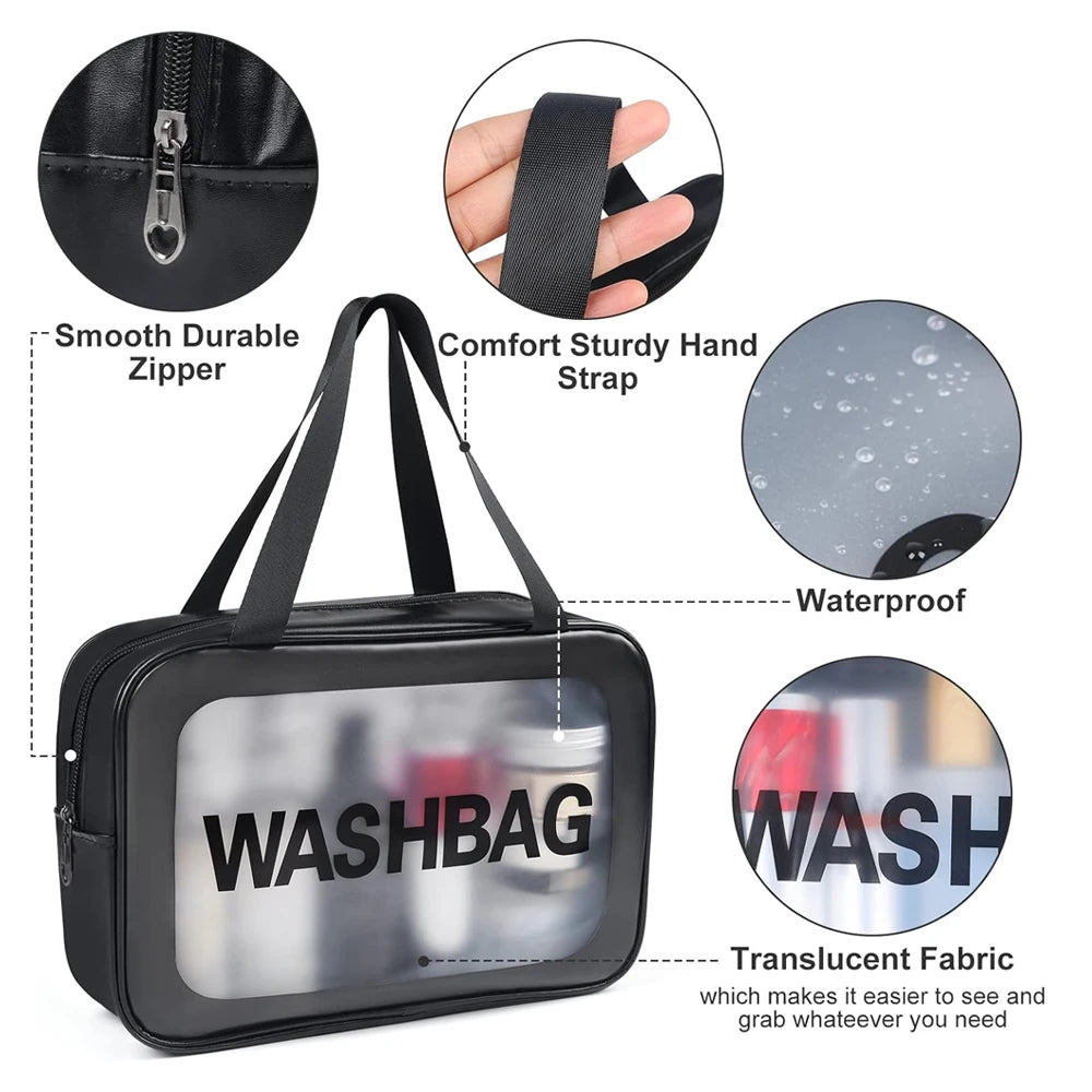 3pcs Transparent Makeup Bag Large Capacity Portable Cosmetic Storage Bag for Travel, Fitness & Swimming Quake
