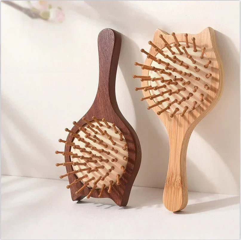 1pc Air Cushion Wood Scalp Massage Hair Comb Cute Cartoon Small Portable Combs Women Girls Bamboo Sandalwood Hair Styling Tools Quake