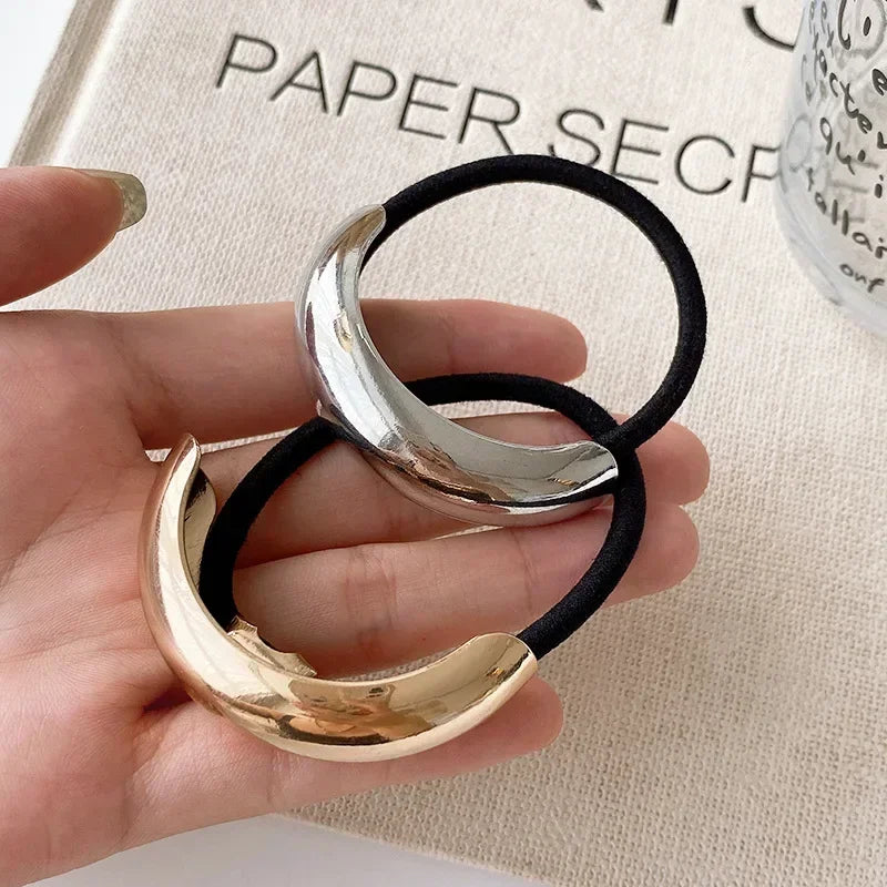 Ladies Gold Sliver Hair Bands Ponytail Rings Cover Cuff Wrap Holder High Elastic Rope Band Gift Geometric Round Hollow Hair Rope Quake