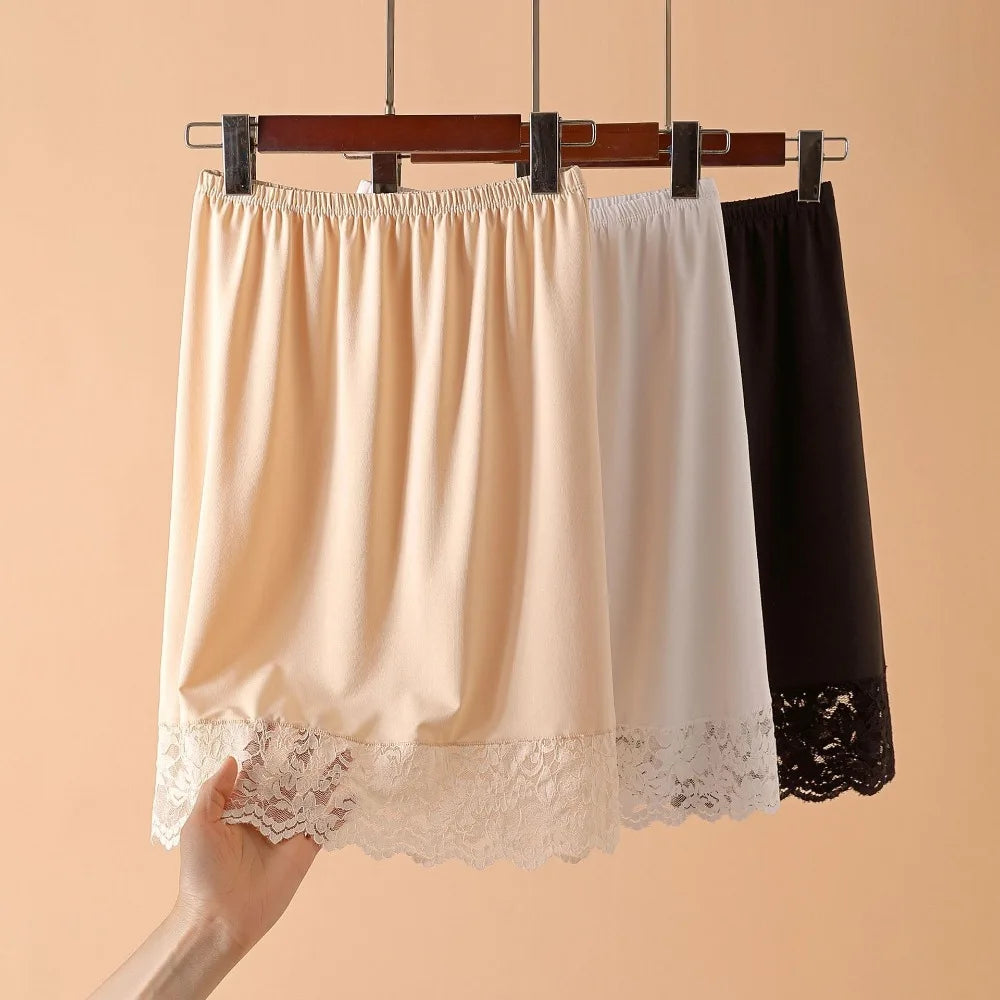 Thin Ice Silk Modal Female Half Length Skirt Anti-glare Lace Underskirt Anti-Penetrating Pure Color Half Slip Dress Petticoat Quake