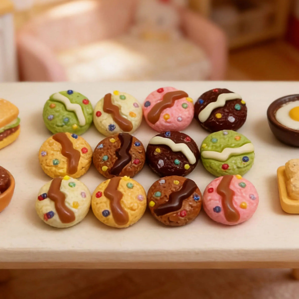 50pcs New Kawaii Bread Cookies Fake Food Resin Miniature For Dollhouse Ornament DIY Simulation Food Accessories Home Decoration Quake