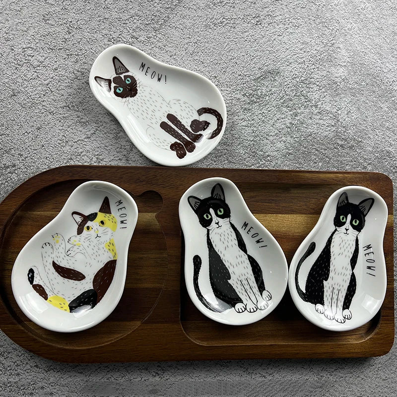 1/3pcs Japanese Soy Sauce Ceramic Sauce Dishes Cat Design Dipping Bowls Appetizer Dish For Tomato Sauce And Vinegar Sauce Quake