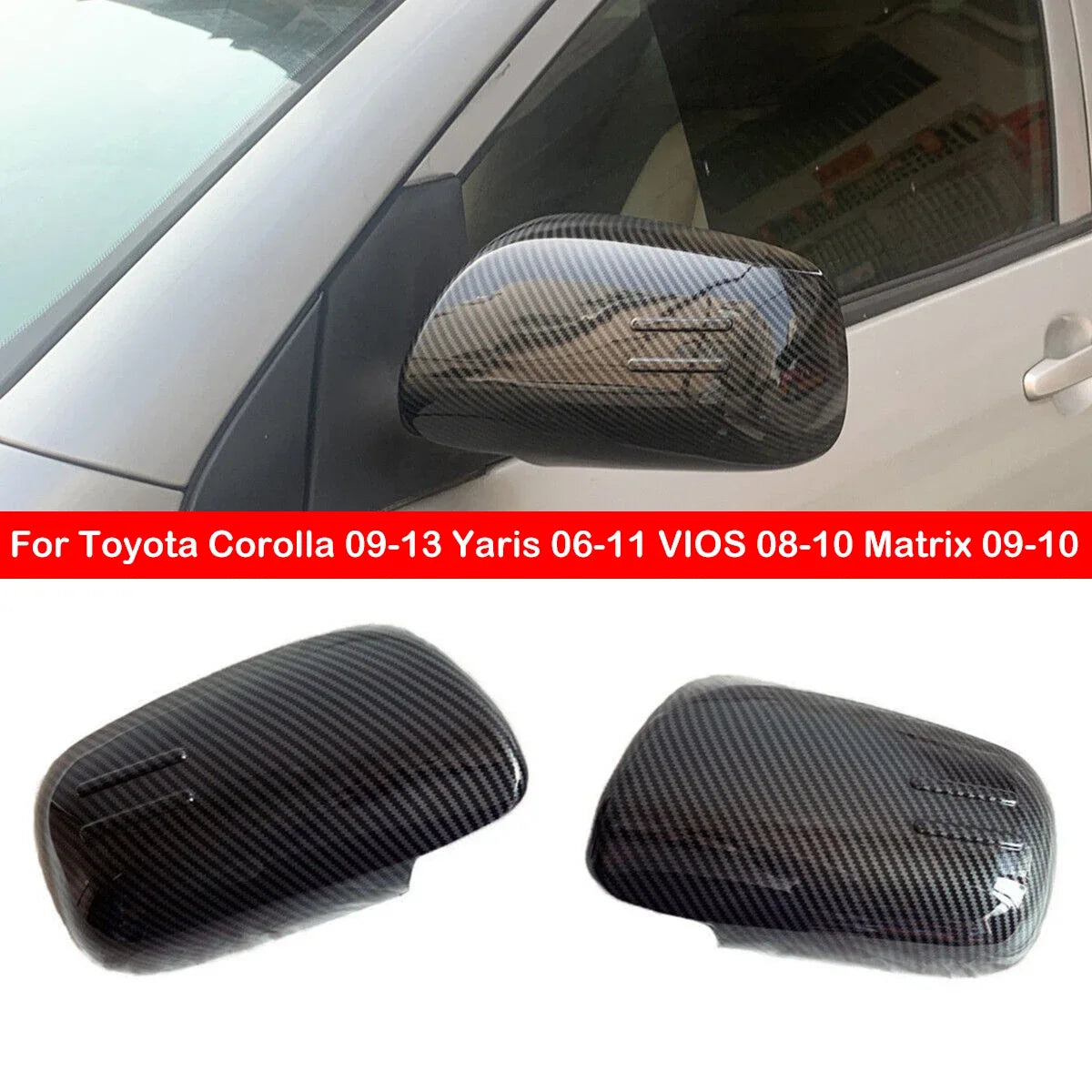 For Toyota Corolla 09-13 Yaris 06-11 VIOS 08-10 Matrix 09-10 Car Rearview Mirror Cover Wing Cap Exterior Door Rear View Trim Quake Default Title