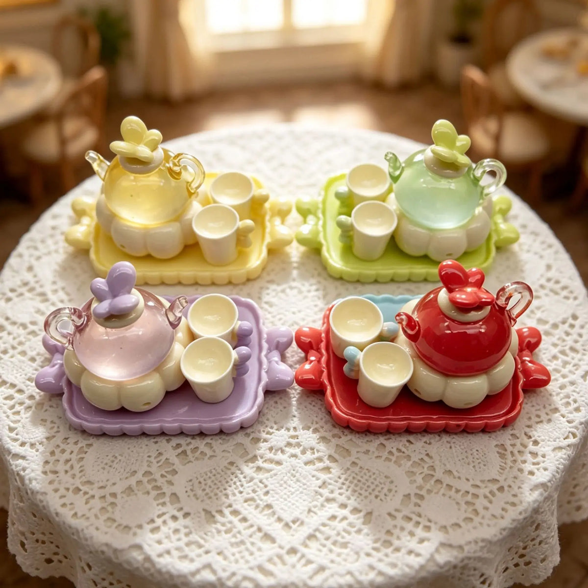 3Sets Simulation Teapot Teacup Resin Ornament For Dollhouse Kitchen Decor DIY Play Toys Micro Landscape Crafts Accessories Quake
