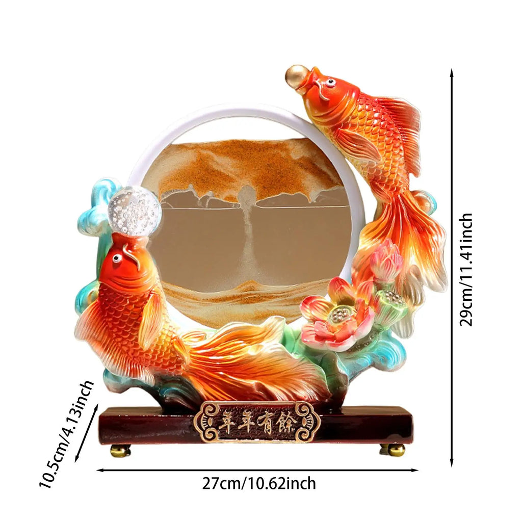Carp Statue, Orange Sand Carp Sculpture Home Decoration Moving Sand Art Decor for Adults Bedroom Quake