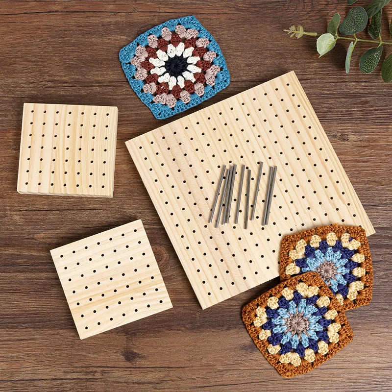 Wooden Crochet Blocking Board with Grid and Pins for Knitting Granny Squares Projects DIY Craft Gift for Beginners Adults Quake