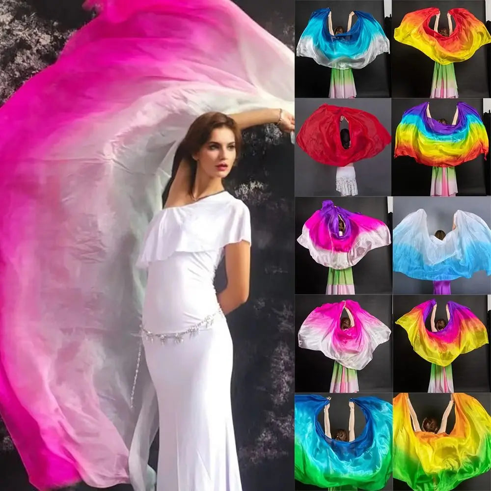 Costumes Accessories 100% Silk Belly Dance Veils Light Texture Gradient Color Veil Shawls 250cmx120cm Latin Belly Dance Shawls Quake