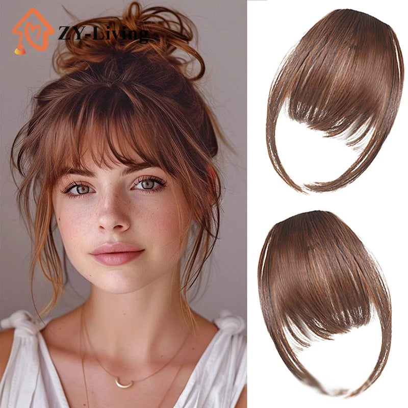 Synthetic Fake Air Bangs Natural Hair Extension Front Fringes Hairpiece Black Brown Clip In Bangs Double Sideburns Hair Styling Quake
