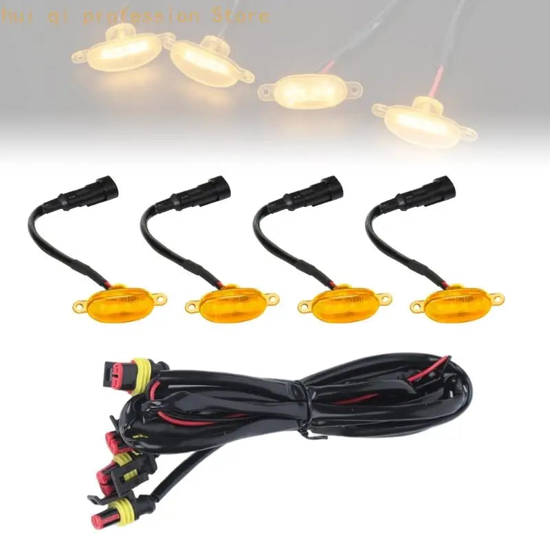 12V Vehicle Grille Light with Four LED Modules, ABS Housings and One-to-Four Connection Harness for Daytime Use H8WE Quake yellow shell yellow CN