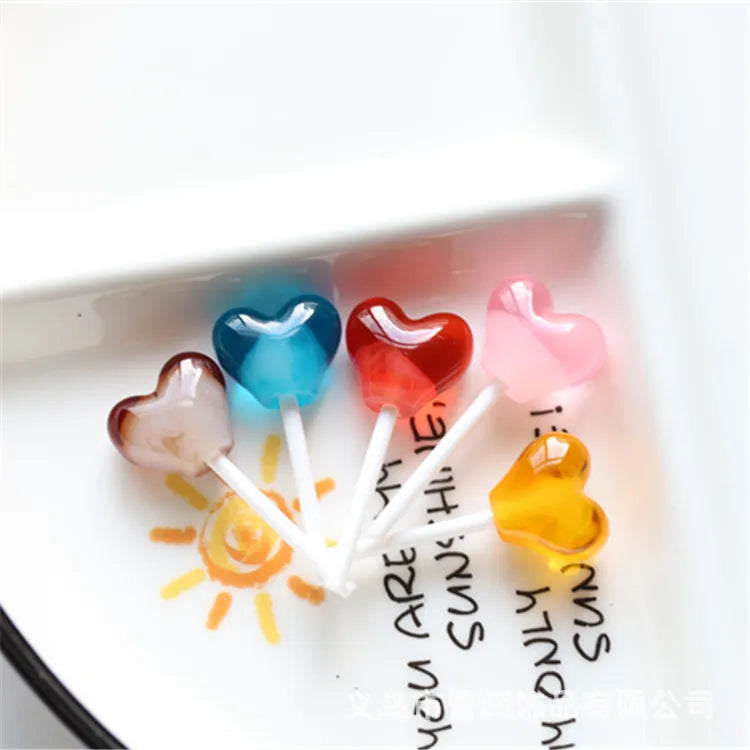 20Pcs Colorful Simulation Heart Lollipop Resin Charms for Jewelry Making Accessories DIY Pendants Earrings Keychain Decoration Quake randomly mixed