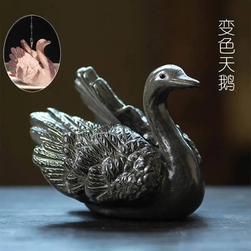 Yixing Zisha Tea Pet Color-changing Swan Ornament Tea Tray Craft Sculpture Ceramic Decoration Quake