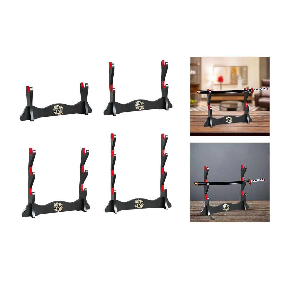 Durable Wood Display Stand Tabletop Decorative Hanger Horizontal Wooden Frame Rack for Dojo Decor Quake