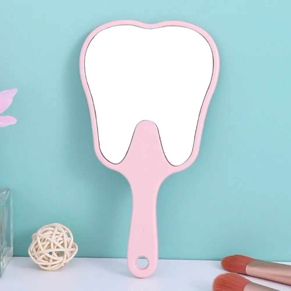 Practical Tooth Shaped Handheld Mirror PVC High Definition Makeup Mirror Dental Mirrors Gift Quake pink