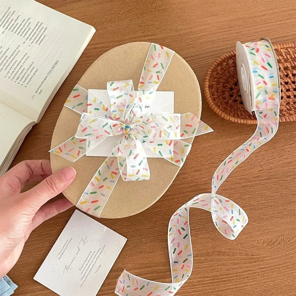 Colorful Gift Wrapping Ribbon Polka Dots Polyester Gift Box Decorative Ribbon Bowknot Clear Packaging Box Ribbon Valentine's Day Quake B