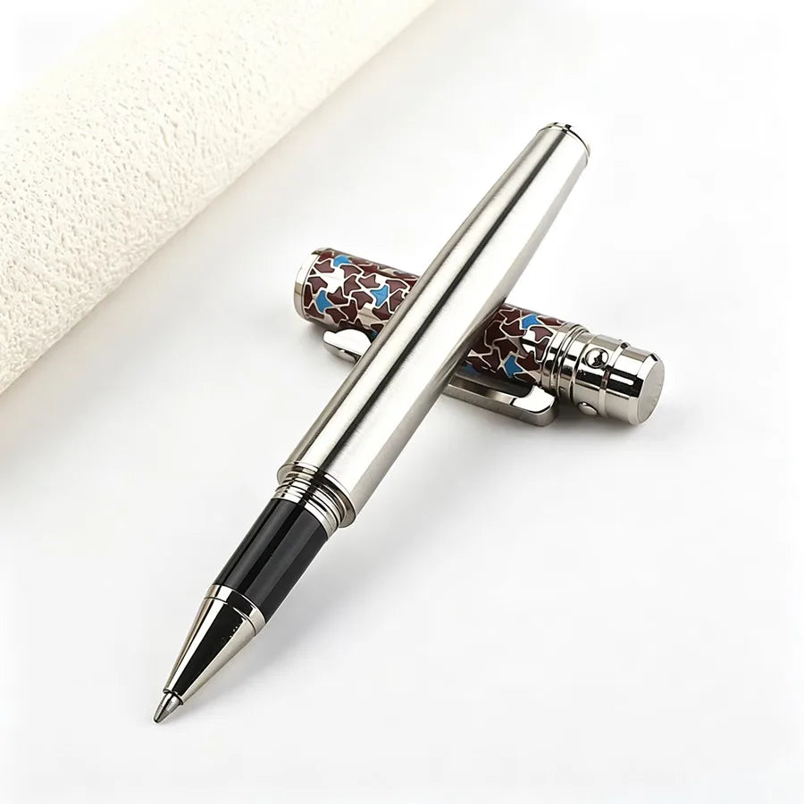 High-Grade Stainless Steel Metal Ballpoint Pen, Exquisite Enamel Decor Business Pen, 0.7mm Fine Point Smooth Writing Pen Quake 3010-5