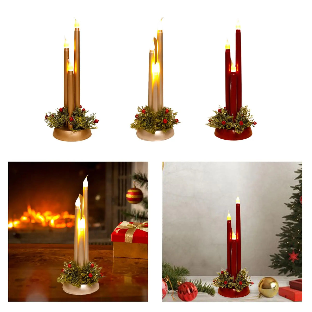 Flameless Christmas Candles, LED Candles, Photo Props, 12 Inch Tall Fake Quake