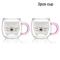 1/2pcs Cute Cat Mugs With Handle Glass Double Wall Insulated Glass Espresso Cup Coffee Milk Mug Gift Quake 2PCS 250-280ml