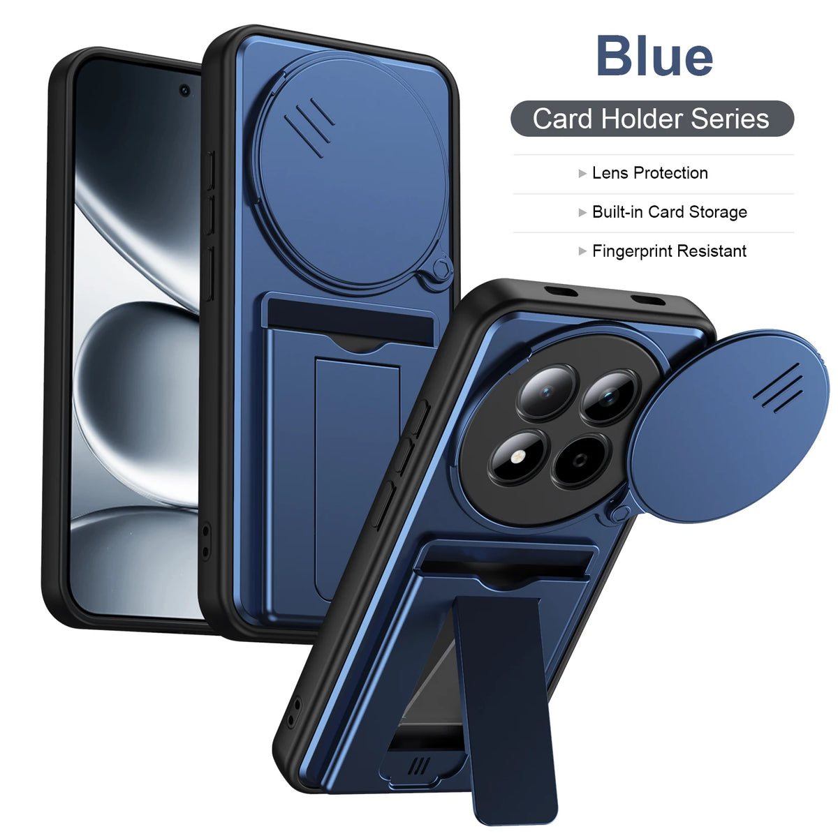 Foldable Stand + Card Holder Phone Case For Redmi NOTE15 PRO 4G Shockproof Hybrid Phone Protector, Soft Hard 2-In-1 Design Quake Blue Redmi note 15 Pro 4G