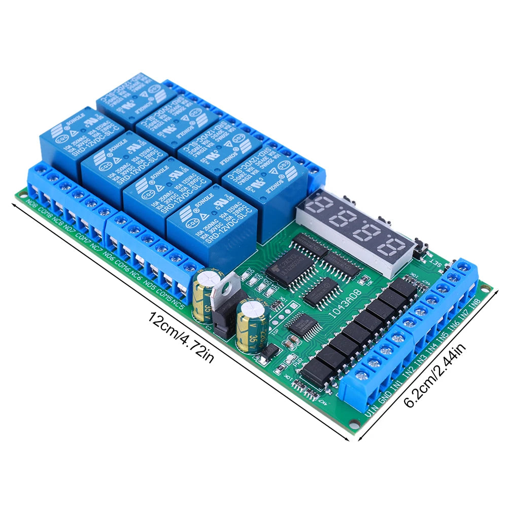 DC 12V 8 Channels Multifunction Timer Time Switch Relay Module Timing Cycle Interlock Self-locking Momentary Bistable Quake