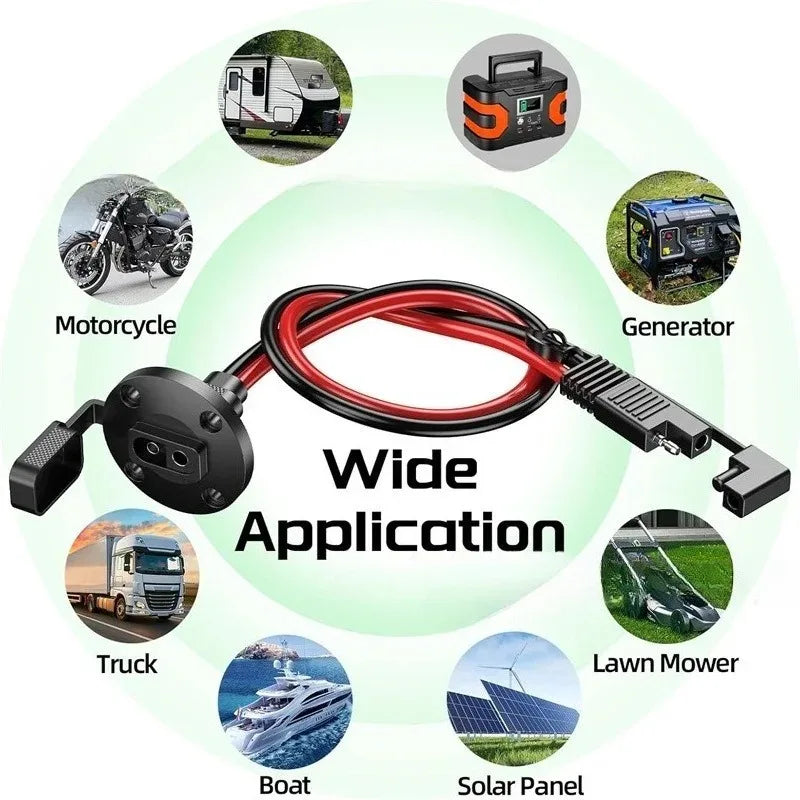 12AWG SAE Quick Connector Harness Waterproof SAE Extension Cord Sidewall Port for Solar Panel Generator Battery Charger Quake