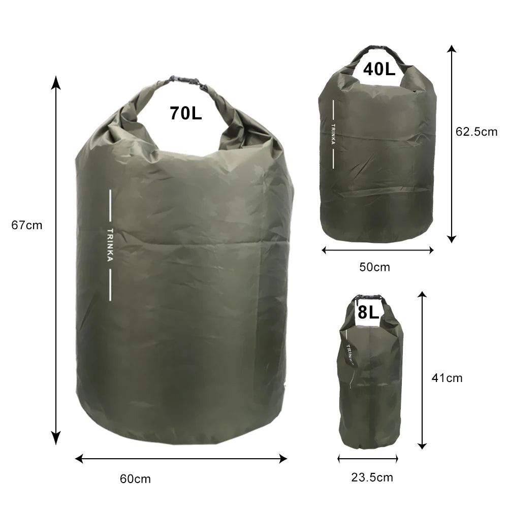 8L 40L 70L Waterproof Storage Bag Outdoor Traveling Carrying Bags For Boating Kayaking Canoeing Floating Dry Sack Pouch Portable Quake