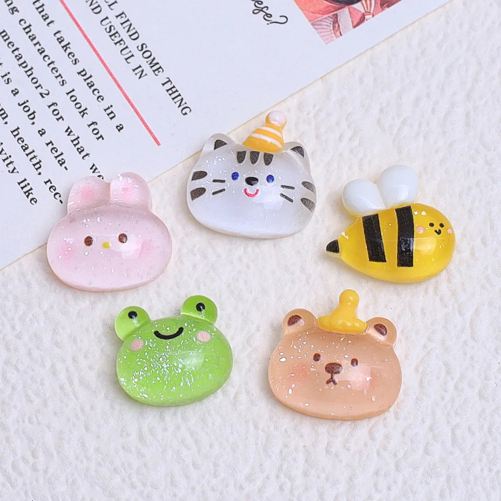 50Pcs Kawaii Resin Mini Bear Bee Rabbit Head Cabochon Jewelry Charms Nail Art Decoration Flatback Manicure Parts Accessories Quake mixed