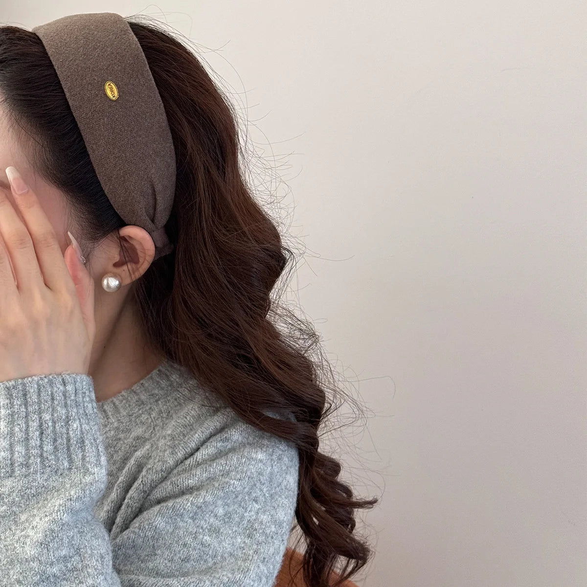 Woolen Fabric Wide Edge Headband Gold Label Headband Women Ladies Girls Daily Party Headwear Fashion Versatile Female Hairbands Quake