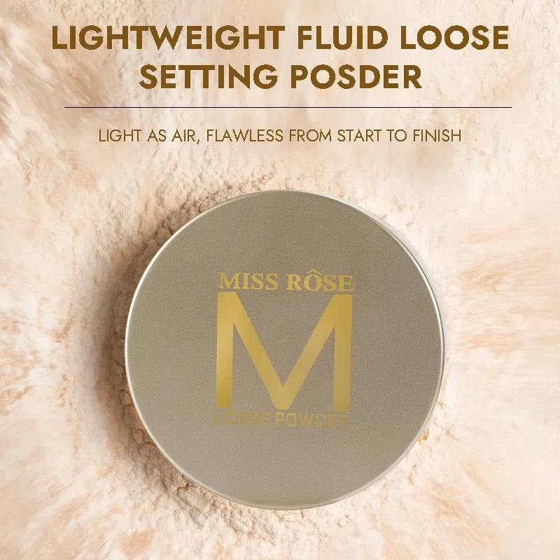 MISS Rose-Translucent Loose Setting Powder, Oil Control, Long Lasting, Lightweight, No Cakey Pores and Redness, Makeup Quake