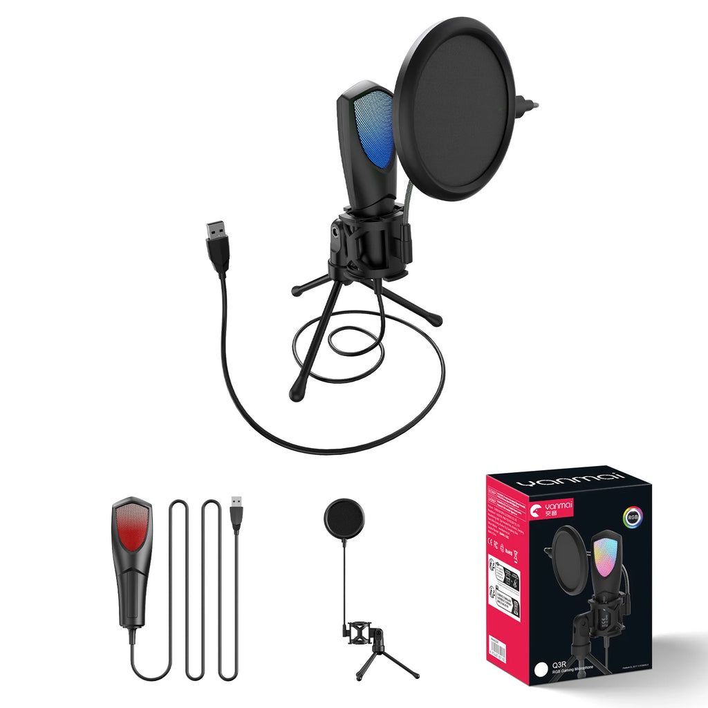 RGB Gaming Condenser Microphone,USB Gaming Microphone Kit for Laptops,PC Podcasts,Gaming,Voiceovers,Vocals & Instruments Quake black