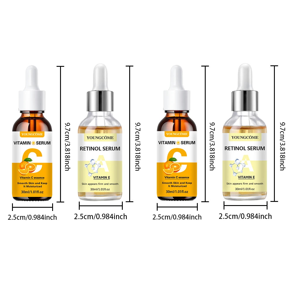 2pcs Vitamin C and retinol fortified serum rich in VC,keep skin hydrated and smooth,smooth fine lines and wrinkles,delicate skin Quake 2pcs-30ml-30ml