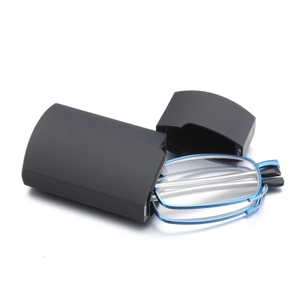 Portable Folding Reading Glasses for Men Women Telescopic Legs Rotation Presbyopia Eyeglasses Fashion Metal Frame Reader Eyewear Quake Blue +300