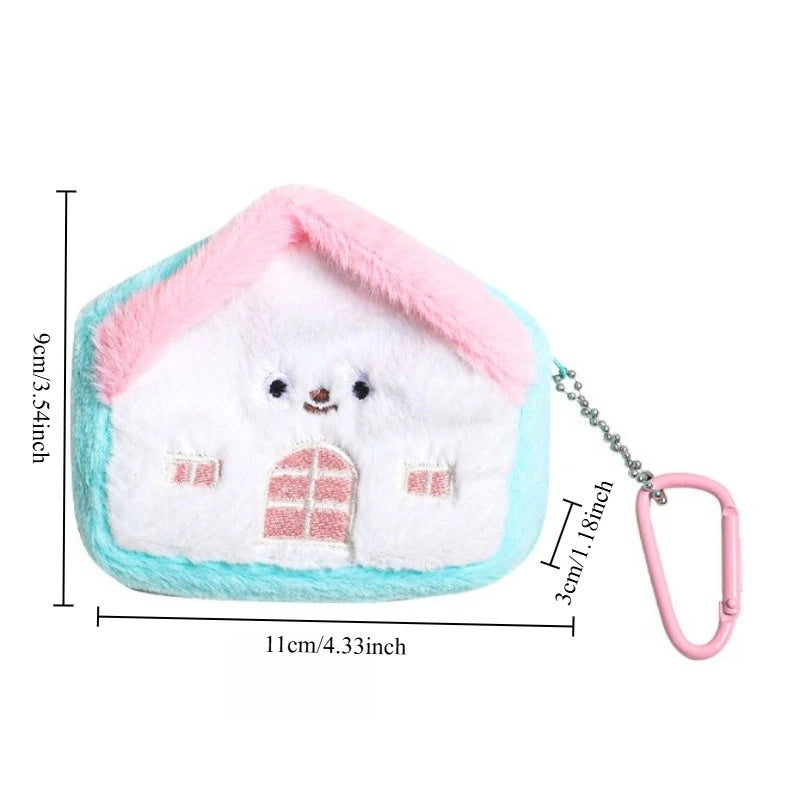 1pc Creative Small House Zero Wallet Headphones Data Cable Storage Bag Portable Sanitary Cotton Bag Girls' Backpack Pendant Quake green