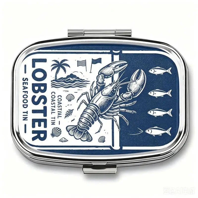1Pcs 2-Compartment Retro Sardine Print Pill Box Metal Mini Organizer For Women Travel Jewelry Medicine Candy Storage Quake A14