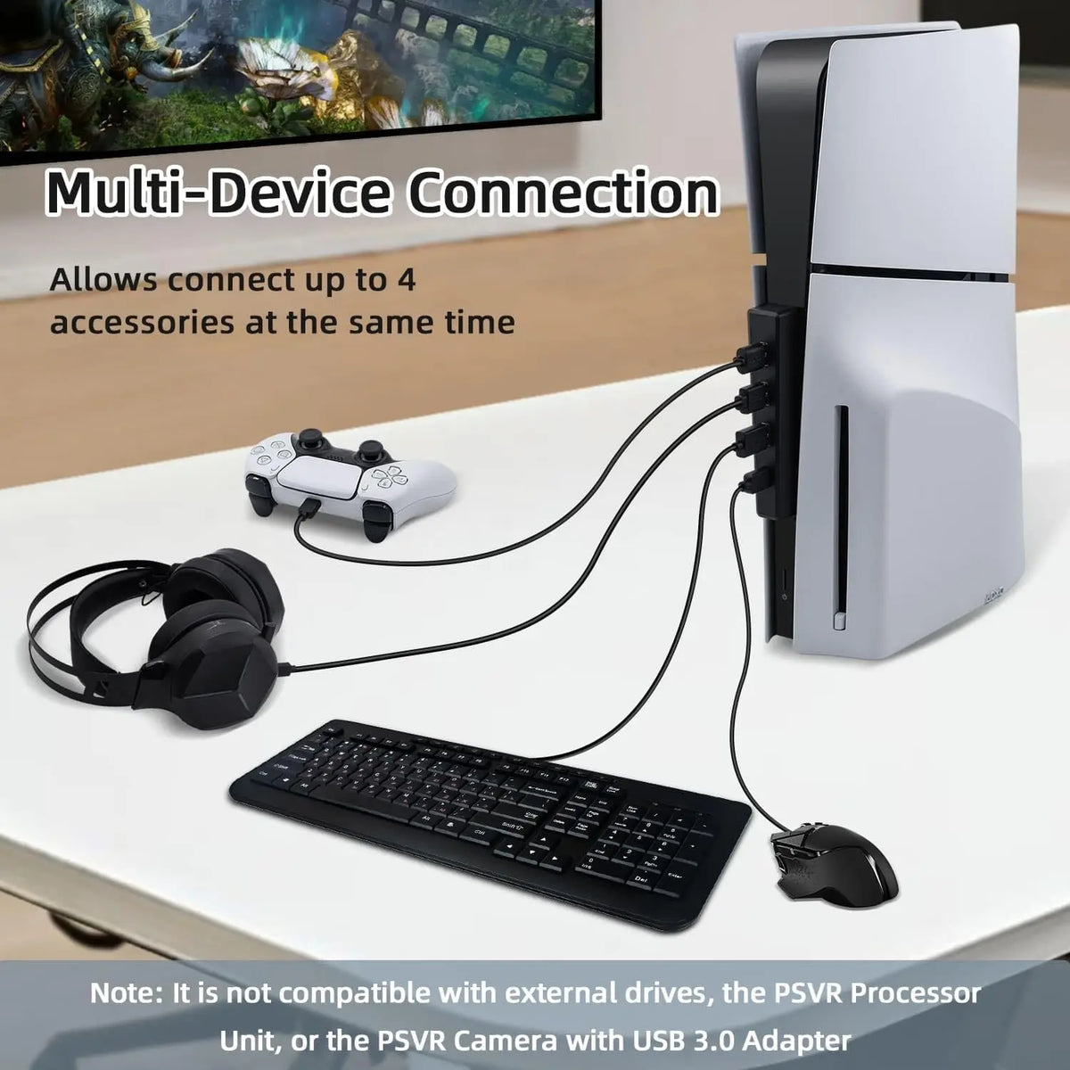 4 Ports USB Hub for PS5 Slim Disc USB High-Speed Expansion Hub Charger USB Extender Compatible with PS5 Slim Console Quake