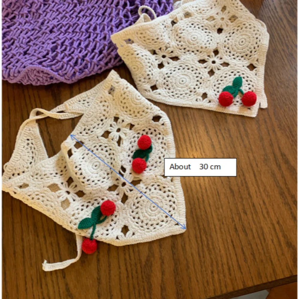 Knitted Triangle Headband Cute Little Cherry French Pastoral Style Headband Towel Handmade Crochet Headscarf Hat Girls Quake
