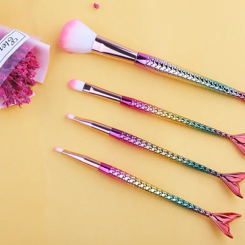 Mermaid Makeup Brushes Set for Cosmetics Foundation Blush Powder Eyeshadow Blending Soft Fluffy Makeup Brush Women Beauty Tools Quake