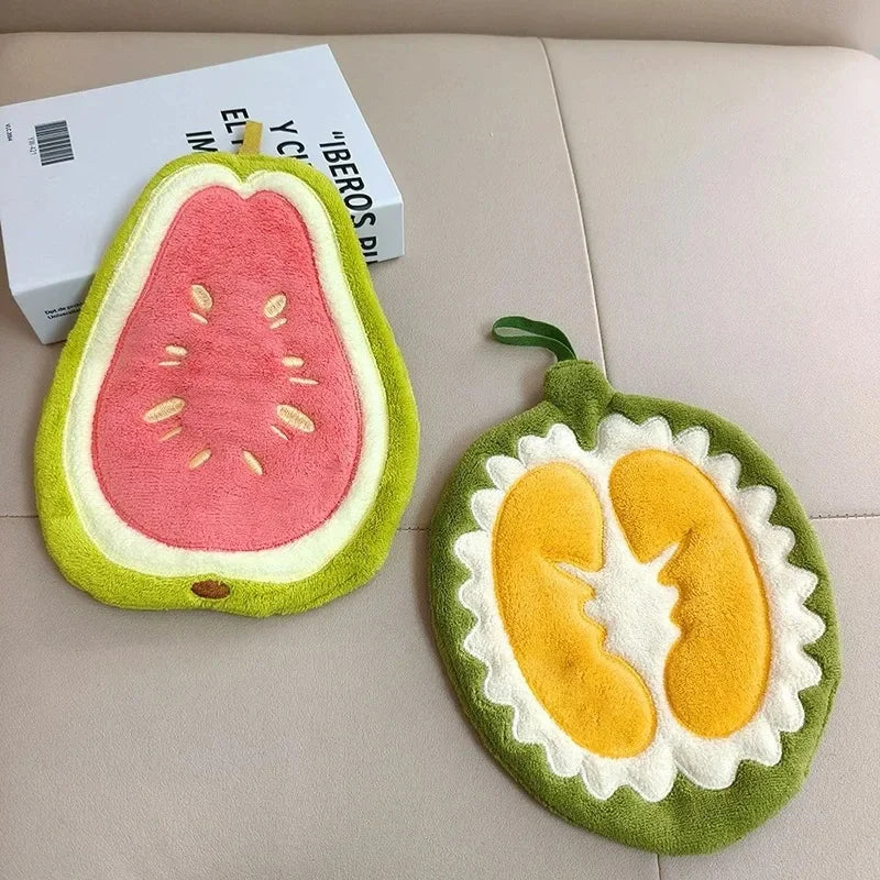 Kitchen Absorbent Hanging Hand Towel Cute Cartoon Fruit Coral Velvet Towel for Kitchen Bathroom Daily Household Gift Quake