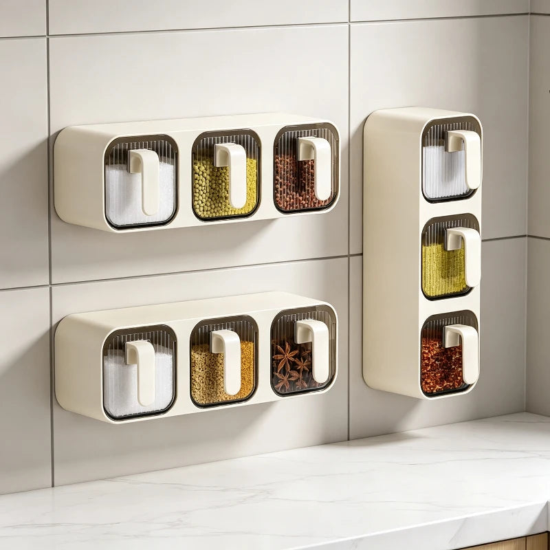 Wall-mounted Compartment Spice Organizer Moisture-proof Seasoning Box Multi-grid Kitchen Salt Pepper Storage Rack Quake