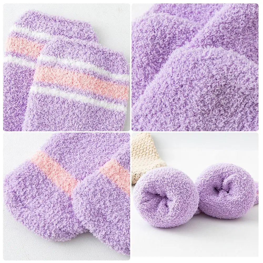 Soft Warm Striped Stockings Long Tube Comfortable Over Knee Socks Coral Velvet Cozy Lined Terry Socks Winter Quake