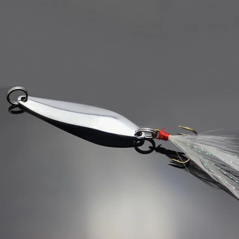 Topranc 5g 7g 10g 13g 18g 21g Metal Spinner Spoon Fishing Lure Hard Baits Sequins Noise Paillette with Feather Treble Hook Quake